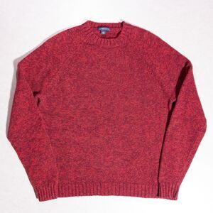 Lands’ End Lambswool Crew Neck Speckled Knit Fisherman Sweater Red Men's Large